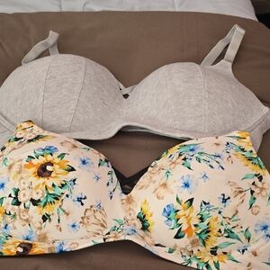 Torrid Sunflower Floral and Gray Bra Set